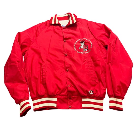 Vintage Champion Varsity Jacket Mens Large Red NC State University Wolfpack USA